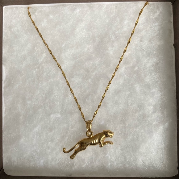14K Yellow Gold Charm Panther Jaguar Pendant 10k chain - Picture 2 of 8